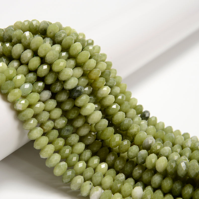 Natural Green Jade Faceted Rondelle Size 5x8mm 15.5'' Strand