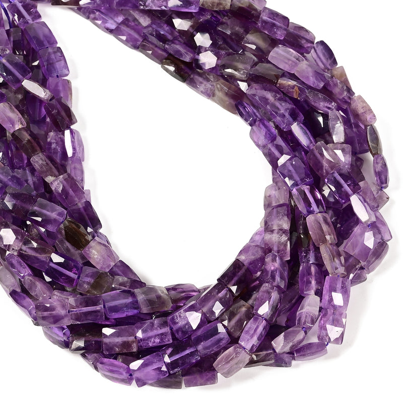 Natural Amethyst Faceted Rectangle Beads Size 8x10mm 15.5'' Strand