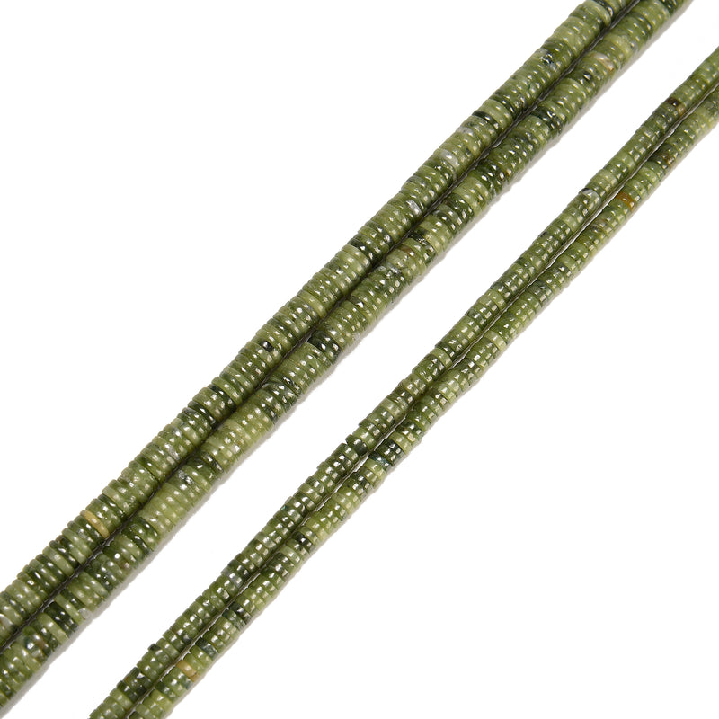 Natural Green Jade Heishi Disc Beads Size 1.5x4mm 1.5x6mm 15" Strand