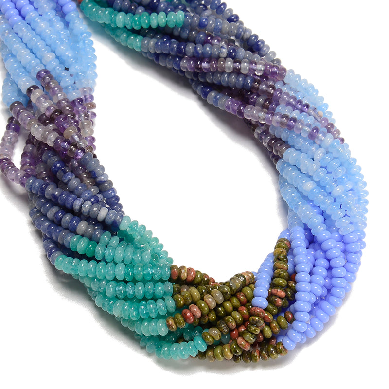 07 Multi-color Gemstone Smooth Rondelle Beads Size 2x4mm 15.5'' Strand