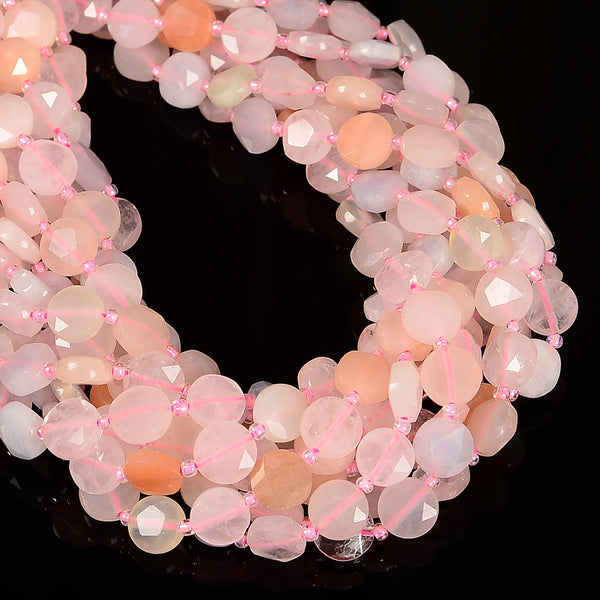 Morganite Color Dyed Jade Hexagram Cutting Faceted Coin Beads 10mm 15.5'' Strand