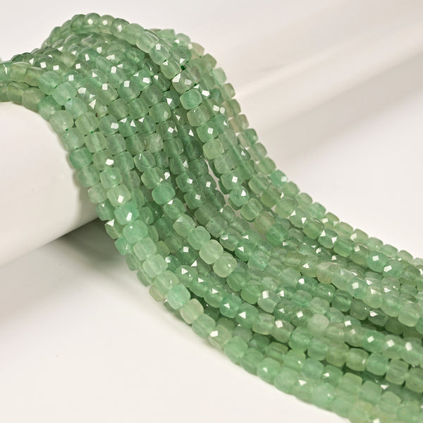 Natural Green Aventurine Faceted Cube Beads Size 5mm 15.5'' Strand