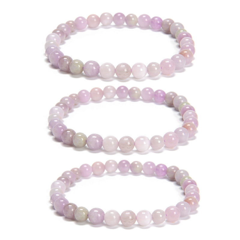 Natural Purple Kunzite Smooth Round Beaded Bracelet 6mm 7.5'' Length 3 PCS/Set