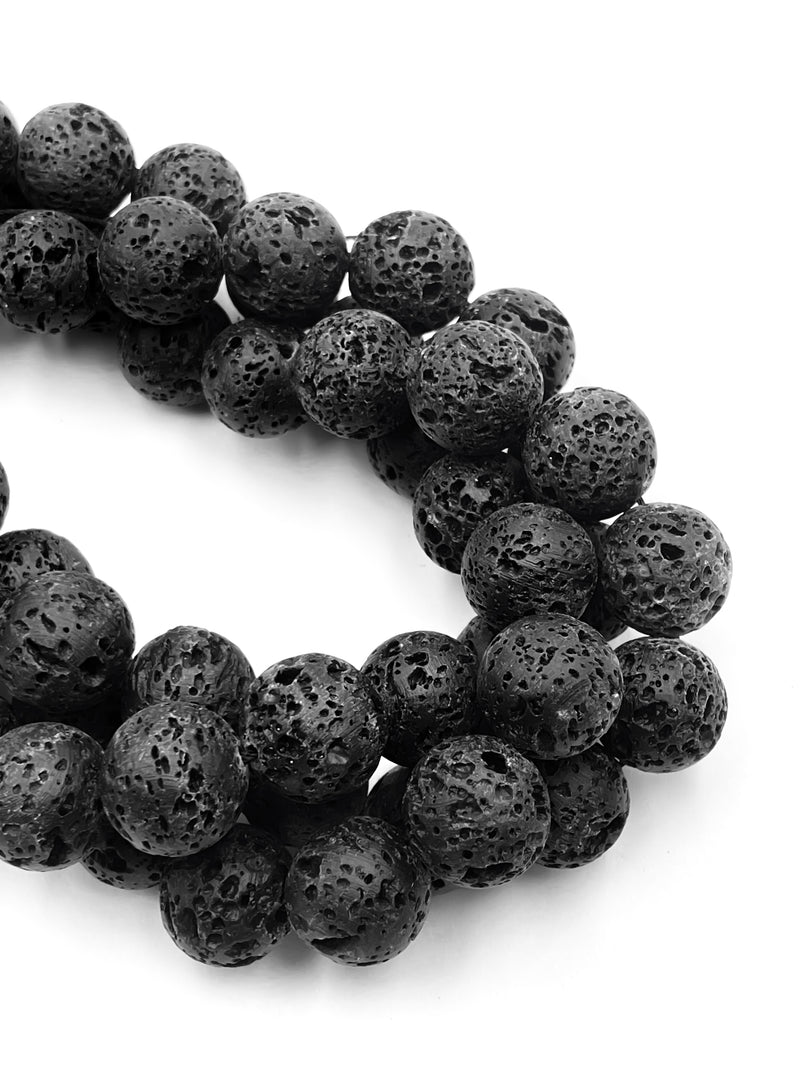 Natural Black Lava Rock Round Shape Beads Size 16mm 15.5" Strand