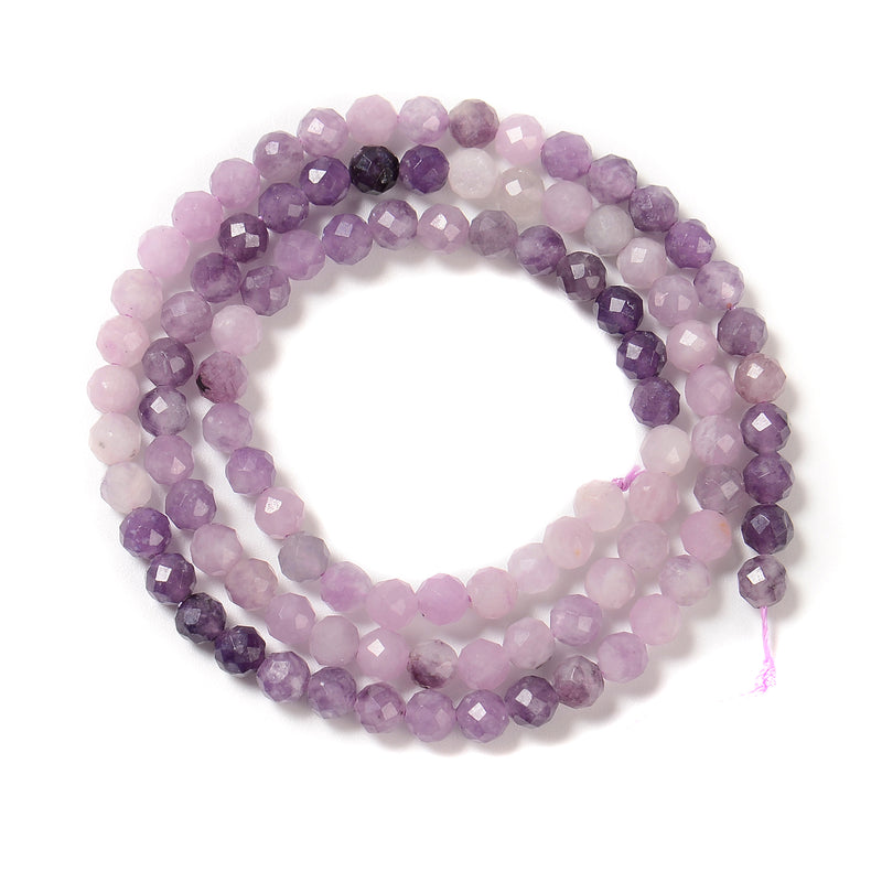 Natural Gradient Lepidolite Faceted Round Beads Size 4mm 15.5'' Strand