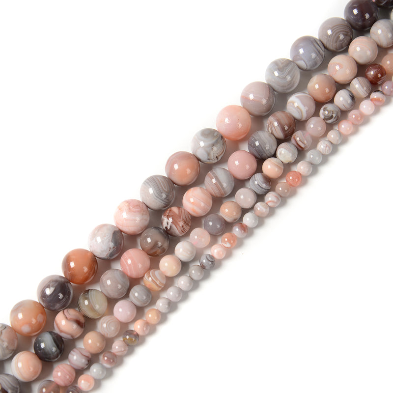 Natural Pink Botswana Agate Smooth Round Beads Size 4mm 6mm 8mm 10mm 15.5'' Strd