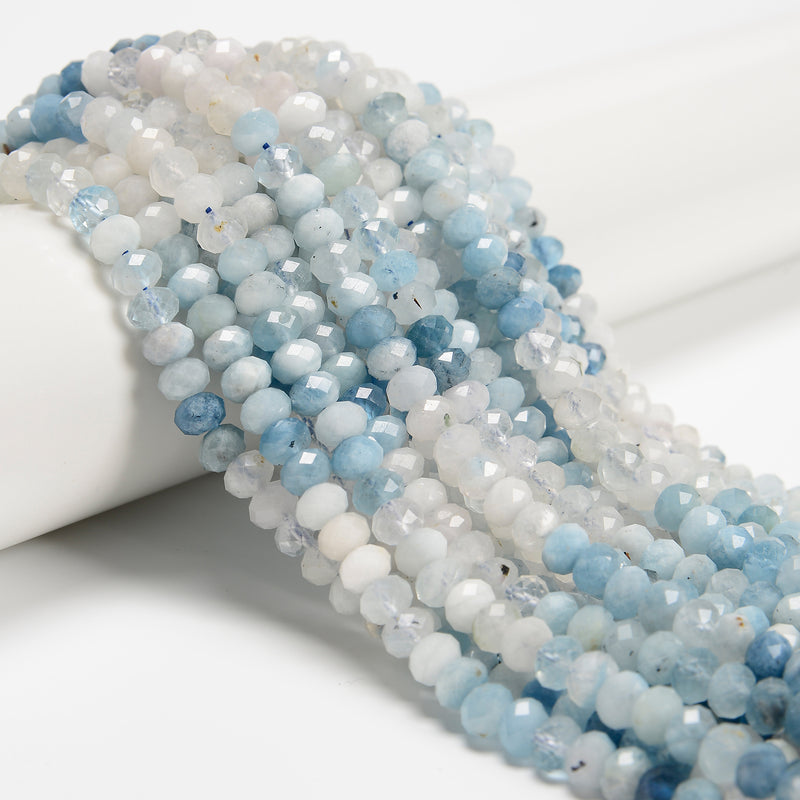 Natural Gradient Aquamarine Faceted Rondelle Beads Size 4x6mm 15.5'' Strand