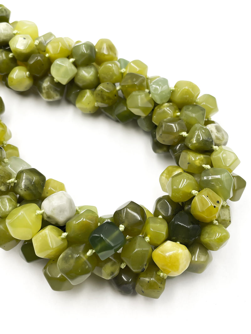 Natural Chinese Green Jade Faceted Nugget Chunks Approx. 10-15mm 64" Strand