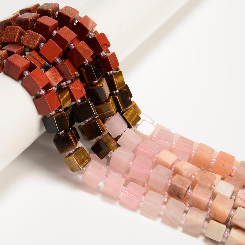 01 Gradient Multi-color Gemstone Smooth Cube Shape Beads Size 8-9mm 15.5" Strand