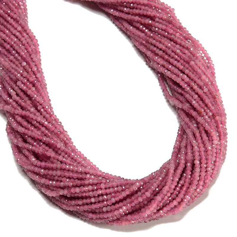 Natural Pink Tourmaline Faceted Rondelle Beads Size 1.5x2mm 15.5'' Strand