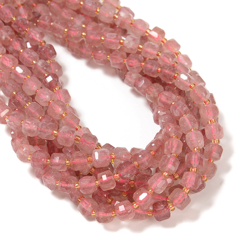 Natural Strawberry Quartz Faceted Rubik's Cube Beads Size 6-7mm 15.5" Strand