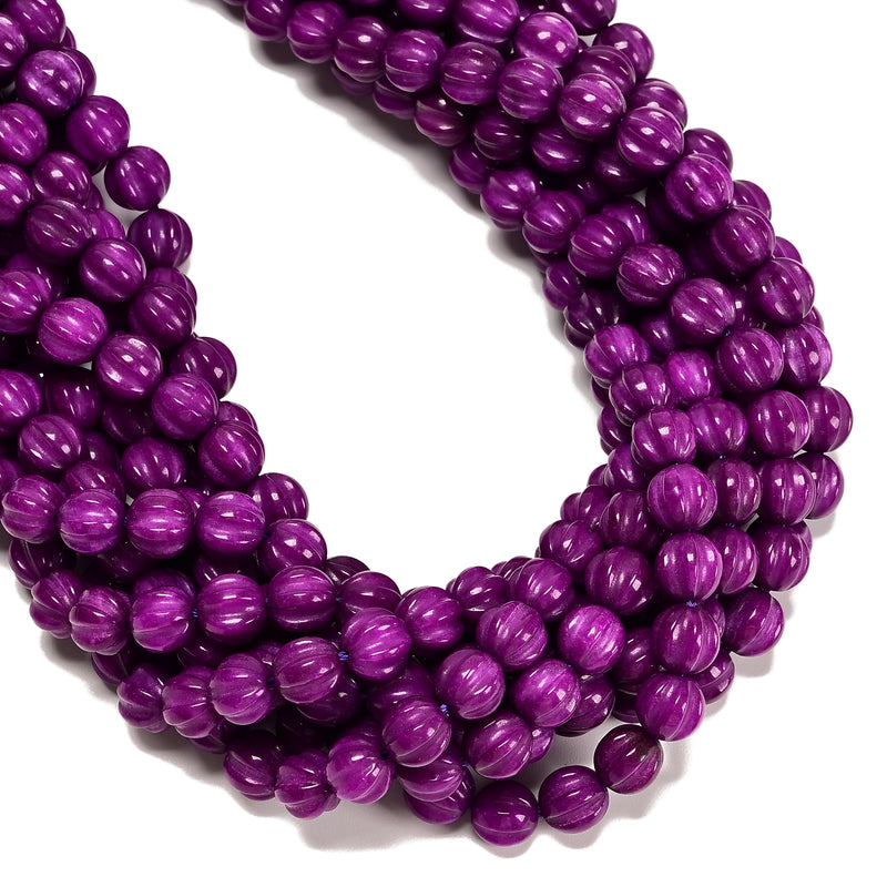 Sugilite Color Dyed Jade Carved Pumpkin Shape Beads Size 8mm 10mm 15.5" Strand