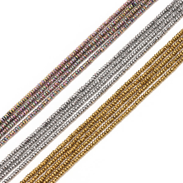 Gold/Silver/Pink Rainbow Plated Hematite Faceted Rondelle Beads 1x2mm 15''Strd