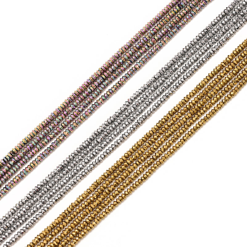 Gold/Silver/Pink Rainbow Plated Hematite Faceted Rondelle Beads 1x2mm 15''Strd