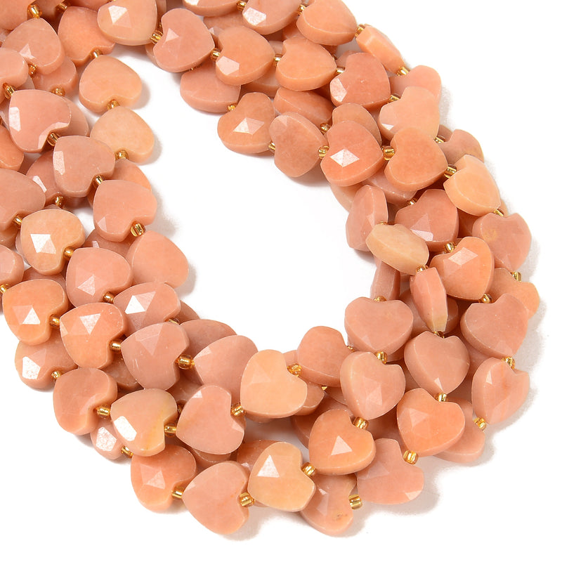 Natural Peach Calcite Faceted Heart Shape Beads Size 13x14mm 15.5'' Strand