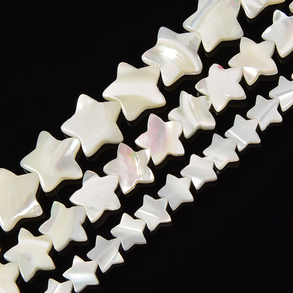 Iridescent White Mother of Pearl MOP Shell Star Beads 8mm to 15mm 15.5'' Strand