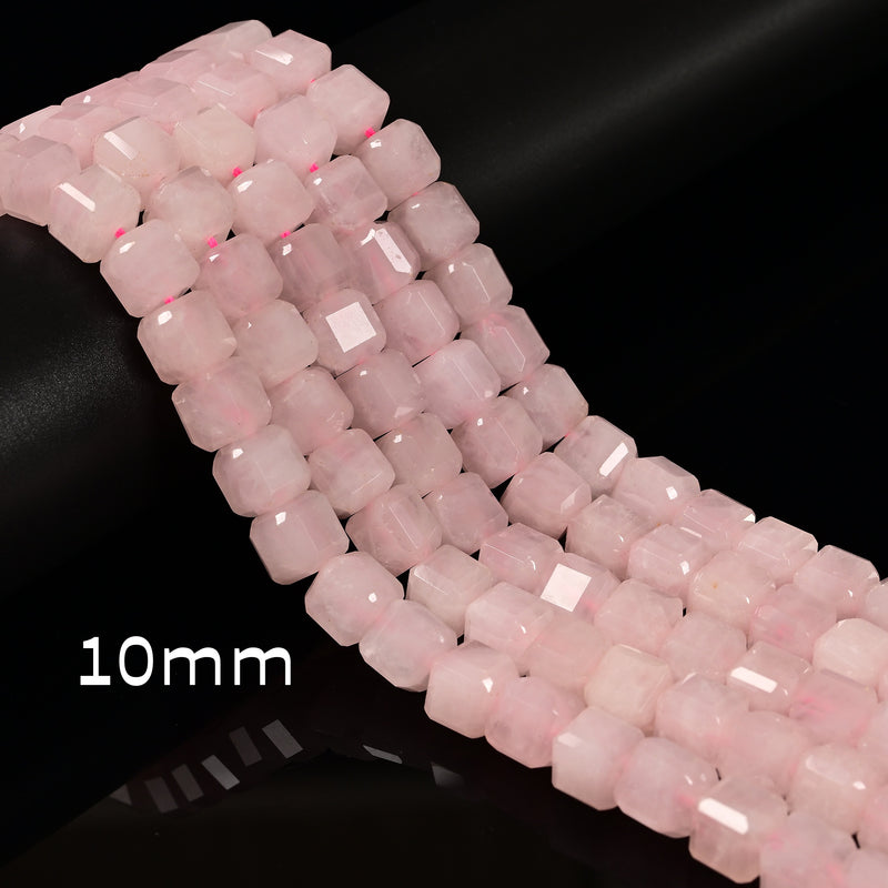 Natural Rose Quartz Faceted Cube Beads Size 8mm 10mm 15.5'' Strand