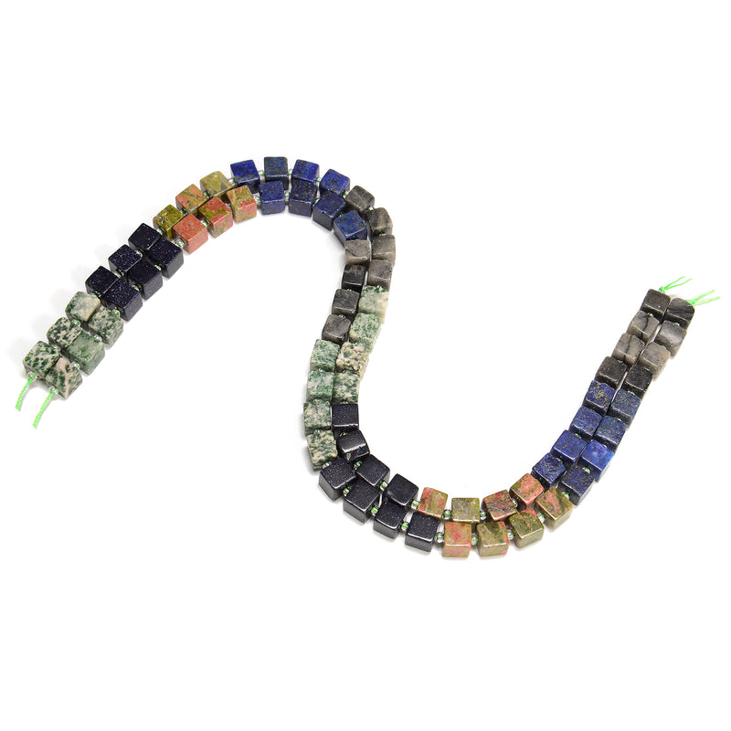 04 Gradient Multi-color Gemstone Smooth Cube Shape Beads Size 8-9mm 15.5" Strand