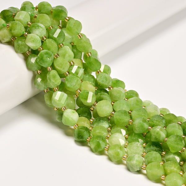 Peridot Color Dyed Jade Faceted Spiral Twist Beads Size 10mm 15.5'' Strand