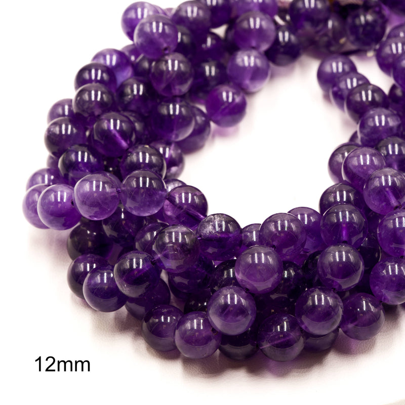 Natural Light Amethyst Smooth Round Beads Size 10mm 12mm 15.5" Strand