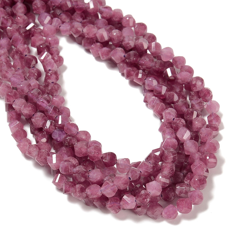 Pink Tourmaline Color Dyed Jade Faceted Spiral Twist Beads 6mm 15.5'' Strand