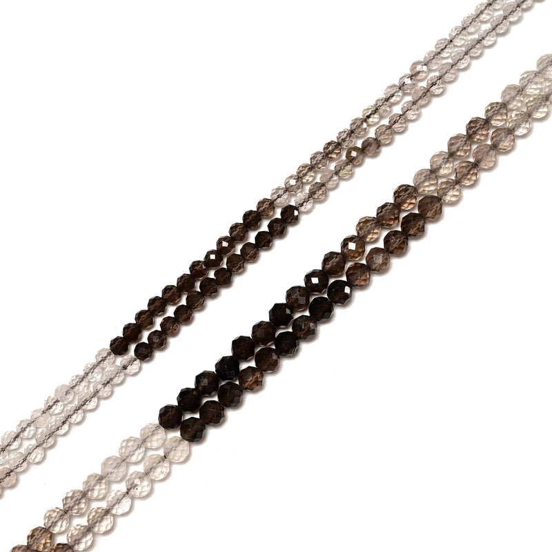 Gradient Natural Smoky Quartz Faceted Round Beads Size 3mm 4mm 15.5" Strand