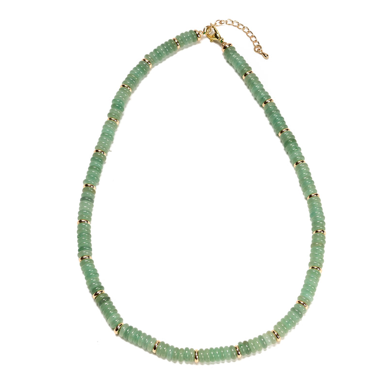 Green Aventurine Rondelle Size 2x6mm Beaded Necklace 17''-18.5"Length Adjustable