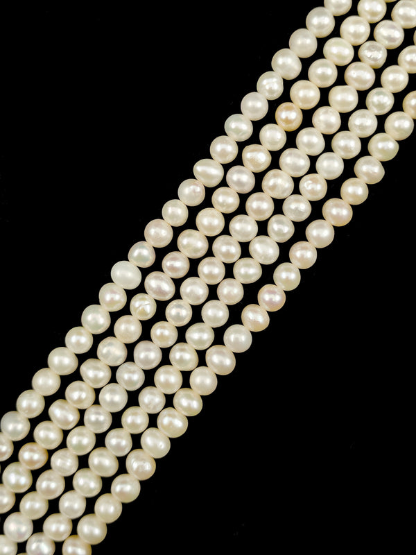 Natural White Fresh Water Pearl Off Round Shape Size 4-5.5mm 14" Strand