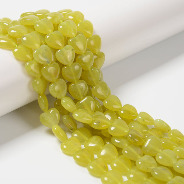Natural Lemon Jade Heart Shape Beads Size 12mm 15.5'' Strand
