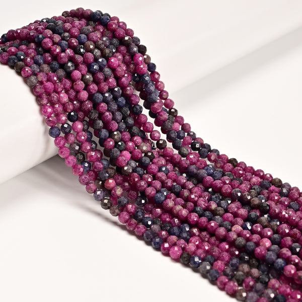 Ruby Sapphire Mixed Faceted Round Beads Size 4mm 15.5'' Strand