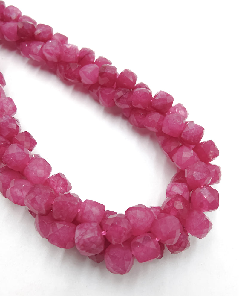 Pink Tourmaline Color Dyed Jade Faceted Cube Beads Size 7mm 15.5'' Strand