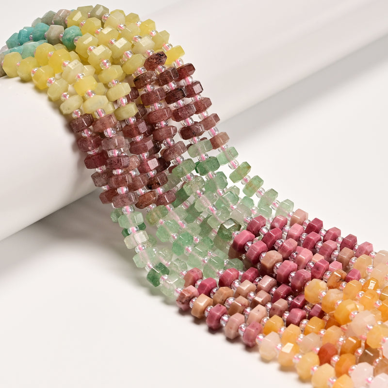 06 Gradient Multi-color Gemstone Hexagonal Rondelle Wheel Beads 3x6mm 15" Strand