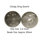 Natural Gray Cloudy Quartz Smooth Round Beads Size 30mm 7.5" Strand