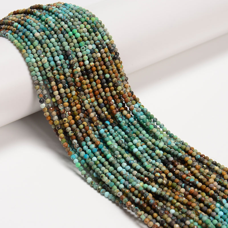 Natural Gradient Turquoise Faceted Round Beads Size 2mm 15.5'' Strand