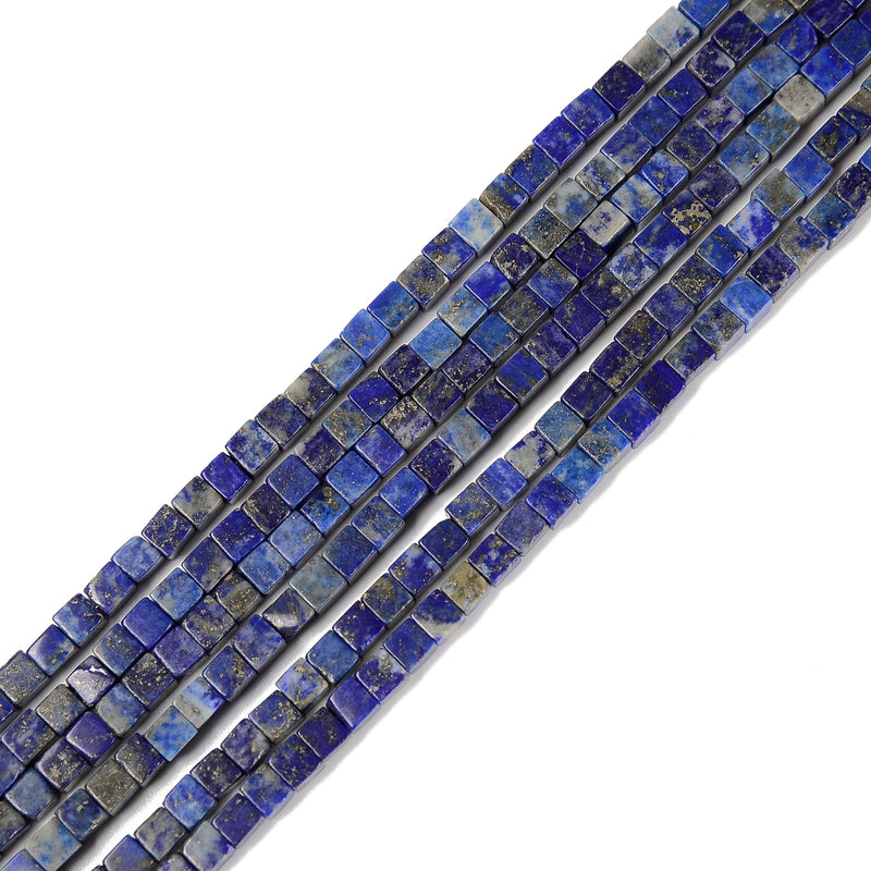 Natural Lapis Smooth Cube Beads Size 4mm 15.5'' Strand