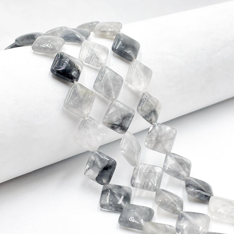 Natural Cloudy Quartz Diagonal Drilled Smooth Square Size 12mm 15.5" Strand