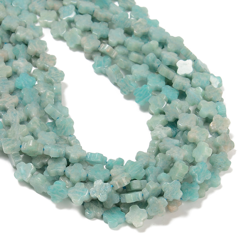 Natural Green Amazonite Four Leaf Clover Shape Beads Size 8mm 15.5'' Strand