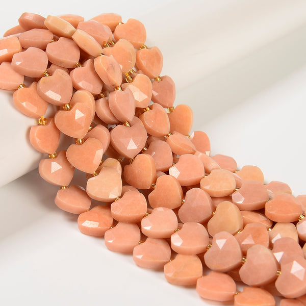 Natural Peach Calcite Faceted Heart Shape Beads Size 13x14mm 15.5'' Strand