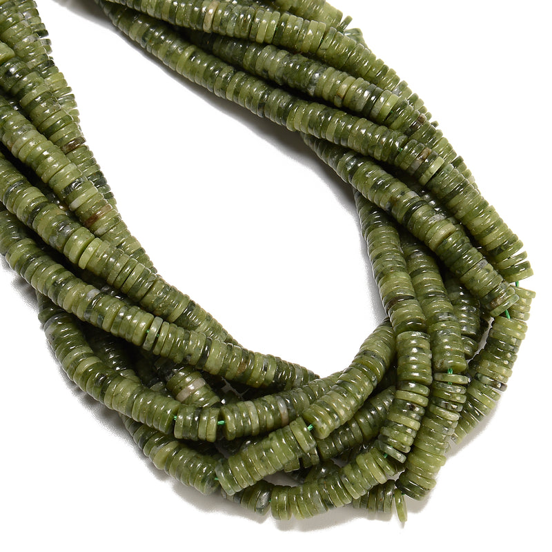 Natural Green Jade Heishi Disc Beads Size 1.5x4mm 1.5x6mm 15" Strand