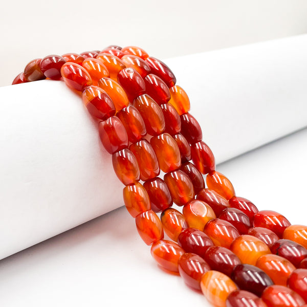 Natural Carnelian Smooth Rice Shape Beads Approx. 8x12mm 15.5" Strand