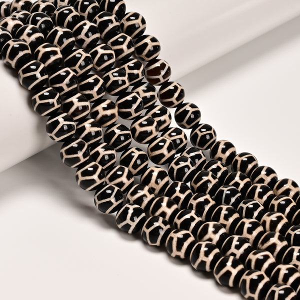 Black & White Turtle Pattern Tibetan Agate Smooth Round Beads Size 10mm 15.5"Str