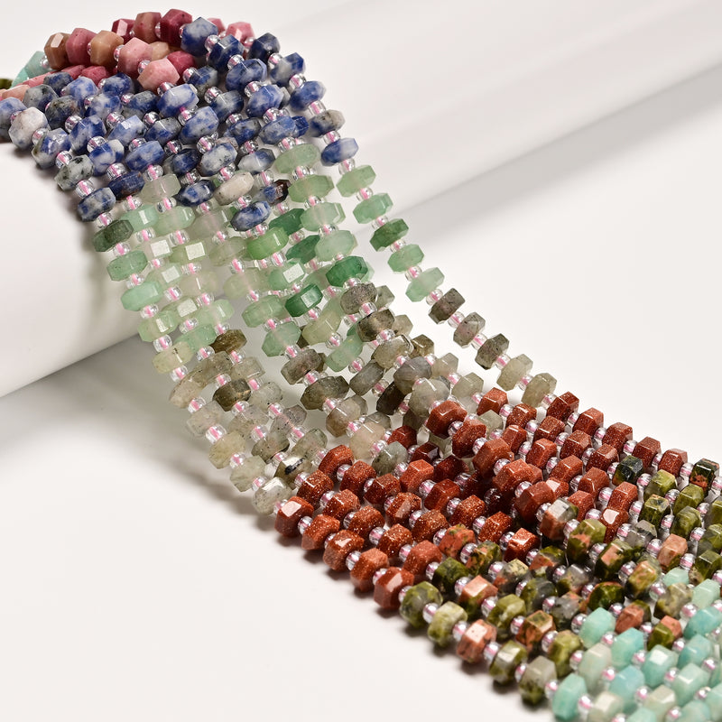 03 Gradient Multi-color Gemstone Hexagonal Rondelle Wheel Beads 3x6mm 15" Strand