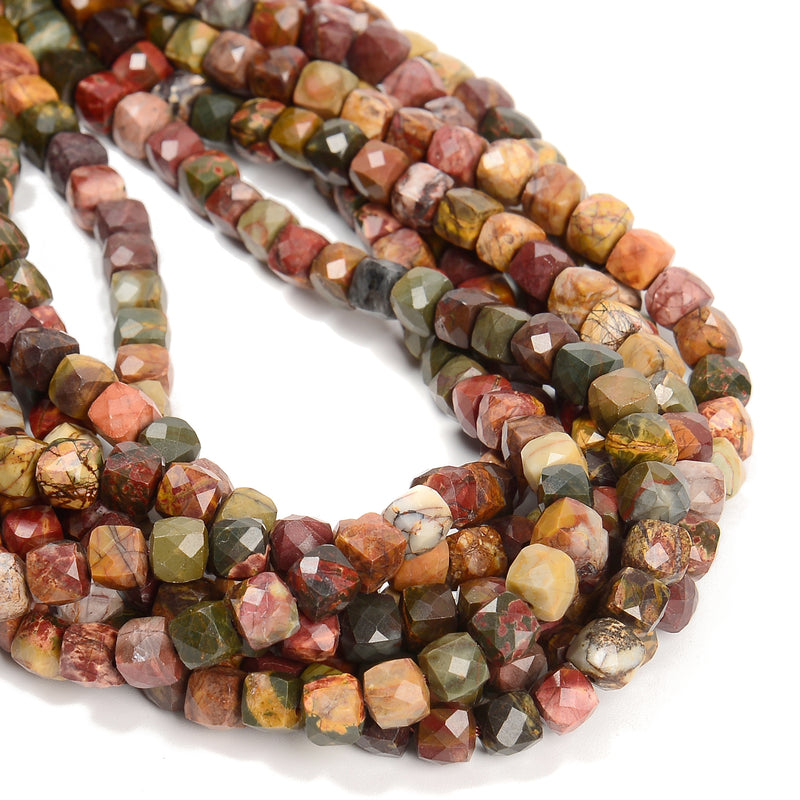 Natural Red Creek Jasper Faceted Cube Beads Size 7mm 15.5'' Strand