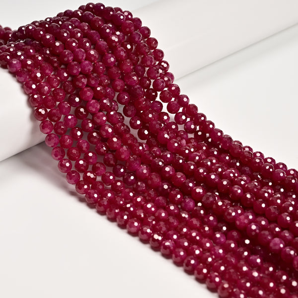 Grade A Natural Ruby Micro Faceted Round Beads Size 6mm 15.5'' Strand