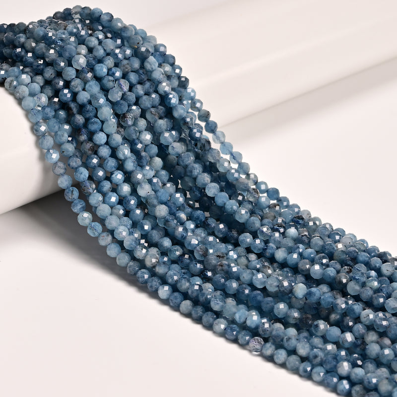 Grade A Natural Dark Blue Aquamarine Faceted Round Beads Size 4mm 15.5'' Strand