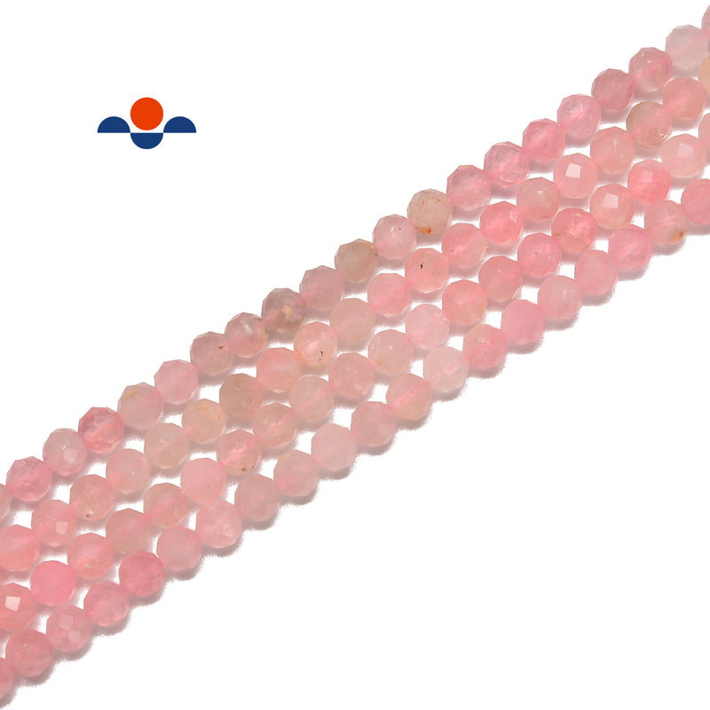 Gradient Madagascar Rose Quartz Faceted Round Beads Size 3-4mm 15.5'' Strand