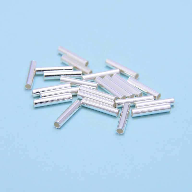 925 Sterling Silver Cylinder Tube Beads Size 2x10mm 20 Pieces Per Bag