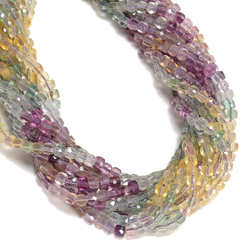 Gradient Natural Fluorite Faceted Cube Beads Size 4mm 15.5'' Strand