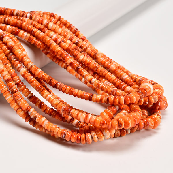 Graduated Natural Spiny Oyster Smooth Rondelle Beads Size 3-6x4-11mm 16" Strand