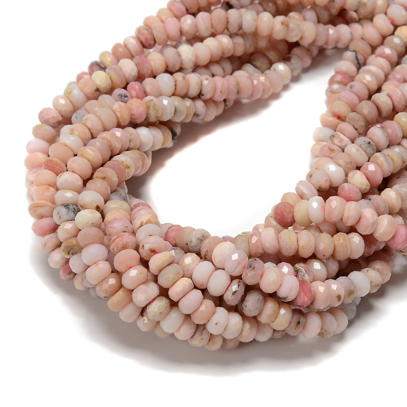 Natural Pink Opal Faceted Rondelle Beads Size 5x7mm 15.5'' Strand